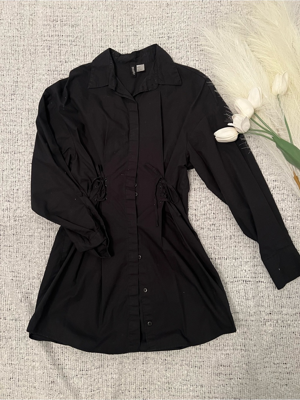 H&M Black Long-Sleeve Button-Front Shirt Dress